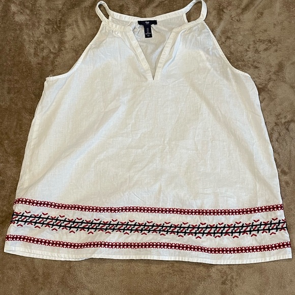 Gap Linen Red White Blue Embroidered Tank Size Large Sleeveless Shirt - Picture 1 of 7